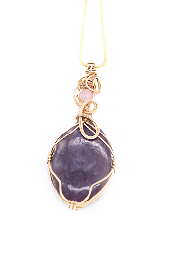 Lepidolite & Rose Quartz Pendant/ 14K Gold Filled/ Natural Lepidolite/ Reiki Healing/ Healing Crystal/ Gifts For Her/ Personal