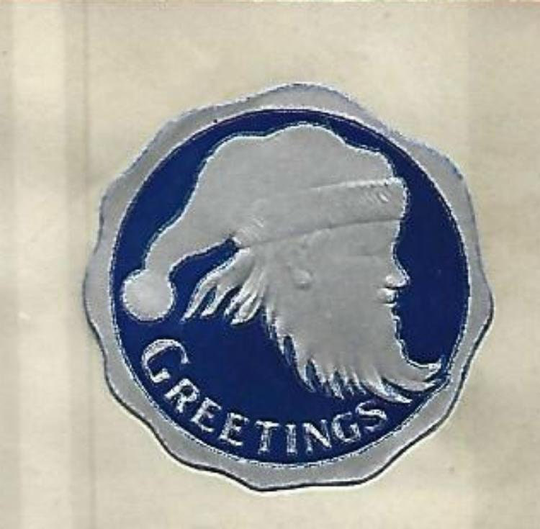 Vintage Christmas Seals Santa Head Embossed Foil Silver & Blue 25 Original Package Stickers