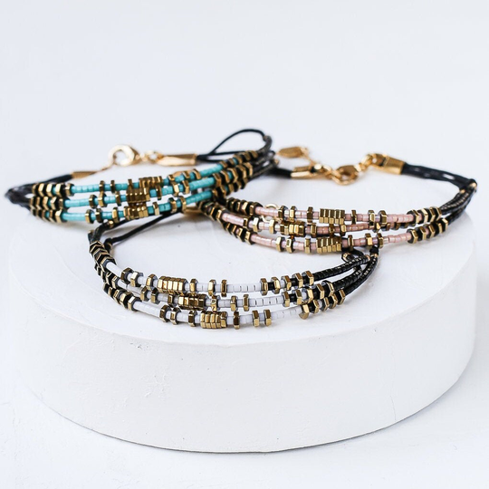 Noir Bracelet, Beaded Japanese Miyuki Beads Hematite Stone