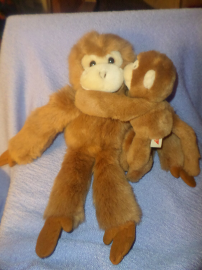 Vintage Dakin Monkey Plush Mommy & Baby 15" 1991