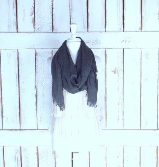 Dark Grey Oversized Gauzy Cotton Blend Wrap Raw Hem Shawl Scarf