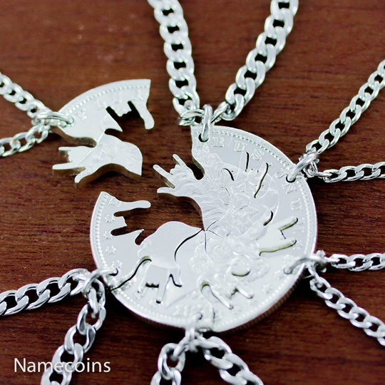 6 Bff Or Family Necklaces, Interlocking Like A Puzzle, I Love You in Asl, Best Friend Gifts, Cut Out Of Real Silver Dollar, Hand Coin