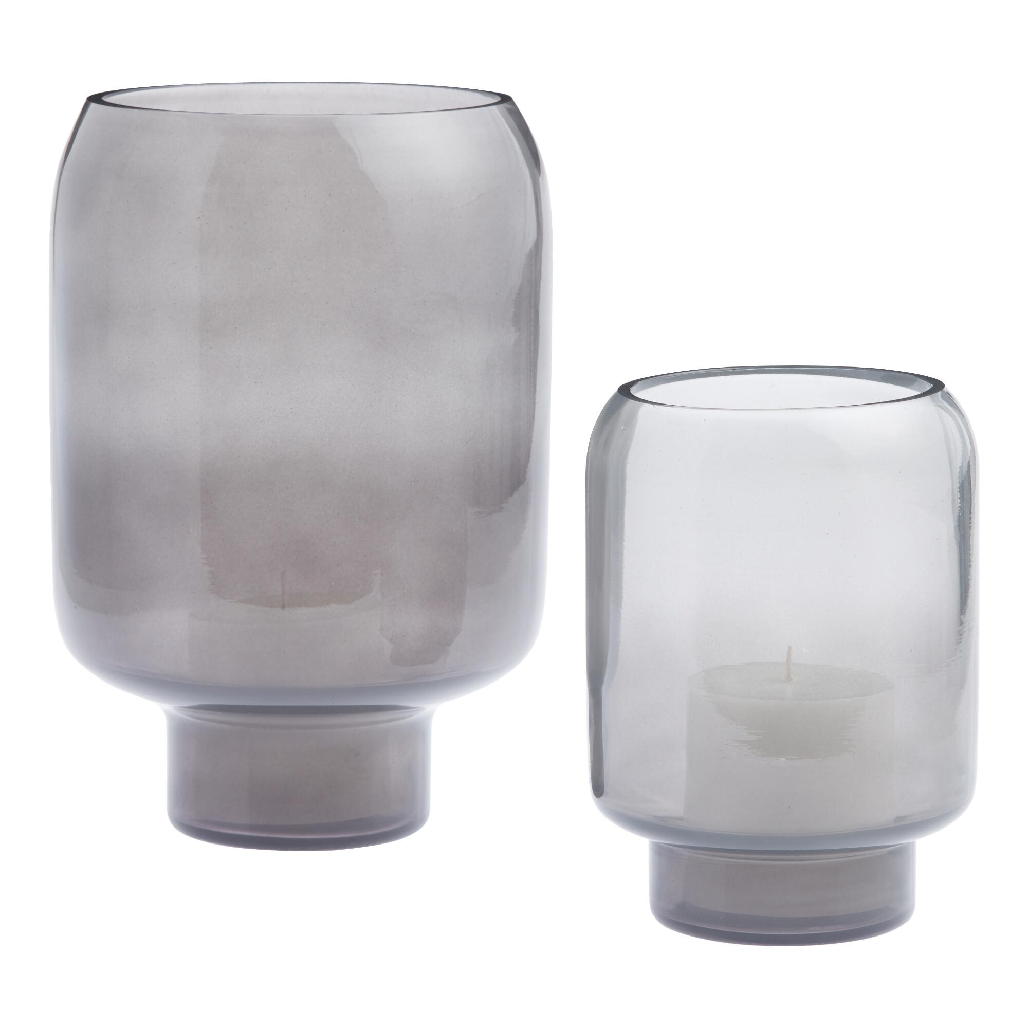 Gray Glass Pedestal Hurricane Candle Holder by World Market