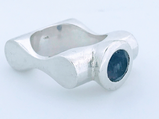 Retro Modernist Sterling Silver Amethyst Stone Ring, Chunky 925 Rectangular Band Purple Geometric Thick Wide Ring
