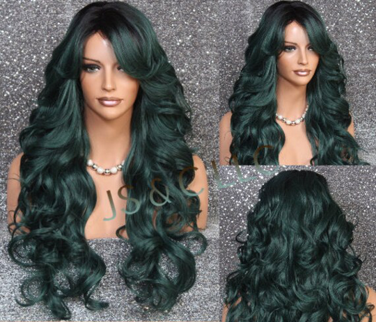 Green Mix Stunning Human Hair Blend Goddess Full Wig ... Big Loose Beachy Waves & Full Bangs. Layers Of Hair To Play With
