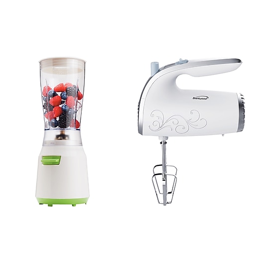 BRENTWOOD APPLIANCES 14-Ounce Electric Personal Blender with Electric Hand Mixer, White & Green (843631151891)
