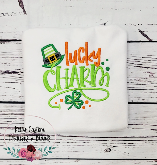 Lucky Charm Embroidered T-Shirt | St Patricks Day Shirt Heart Kids Clothing