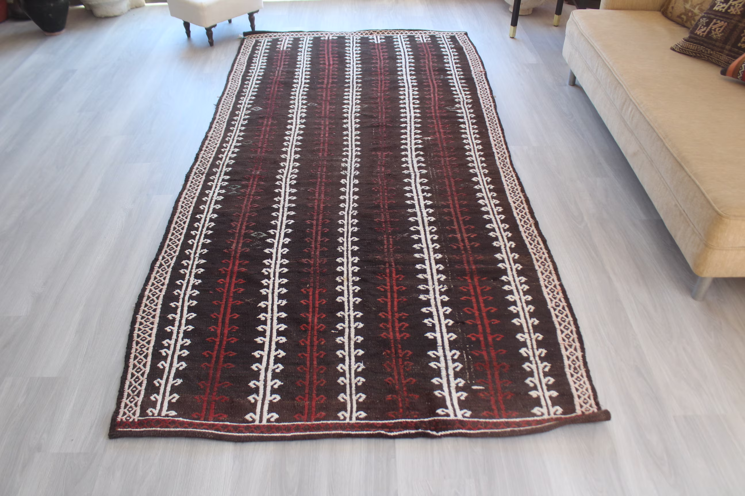 Vintage Brown Kilim, Ethnic Kilim Rug, Striped Bohemian Large /