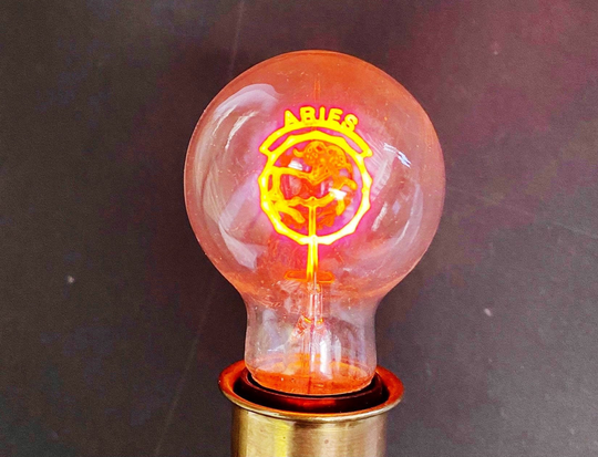 Rare Aries Vintage Zodiac Lightbulb 1970S Birthday March 21 To April 19 Filament Never Used in Box Unique Psychedelic New Old Stock Gift
