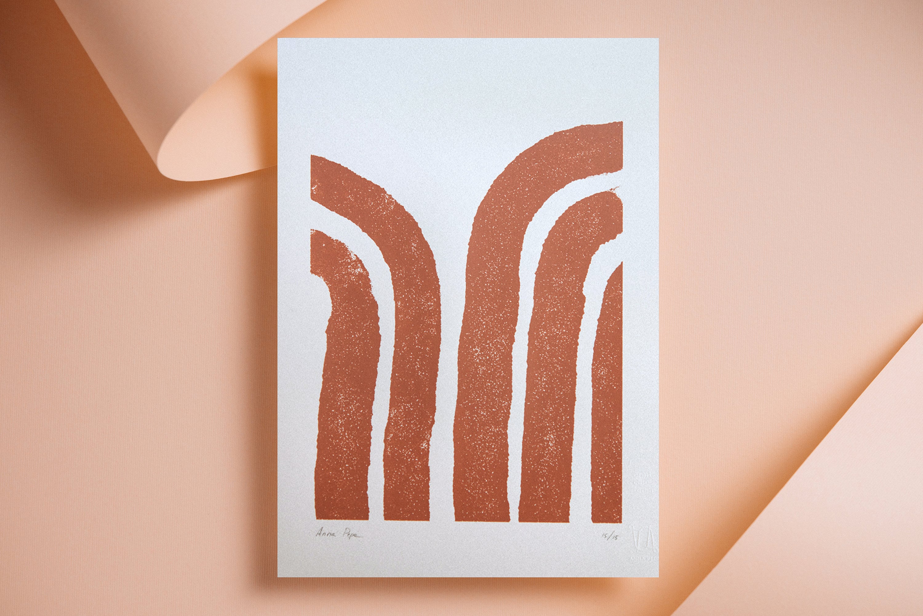 Limited Edition Screen Print, A3 Size, Hand Printed, Abstract Lines Art, Simply Contemporary Painting, Terracotta Color