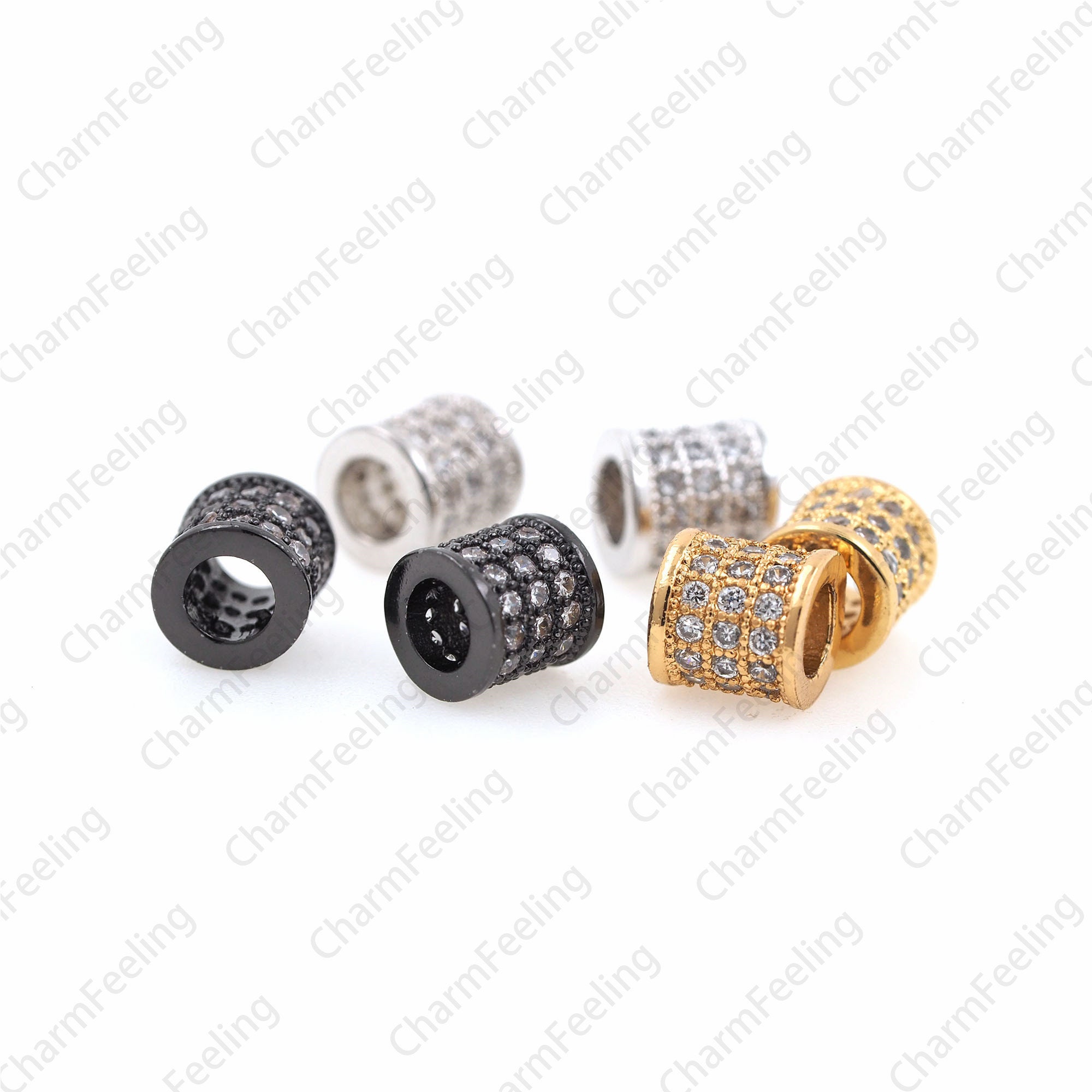 Cz Cylinder Spacer Beadsmicro Pave Large Hole Bead Cubic Zirconia Gold Spacer Beads 6.56.5mm 4mm 1Pcs