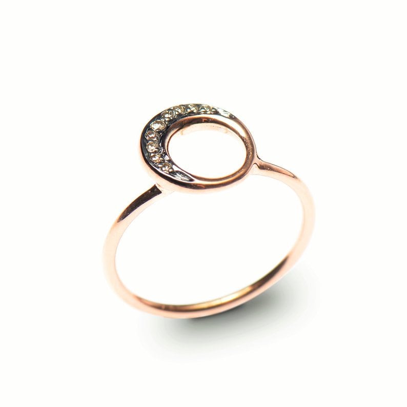 Crescent Moon Ring/Phase Jewelry Celestial Diamond Pave Lunar Half /Gift For Her