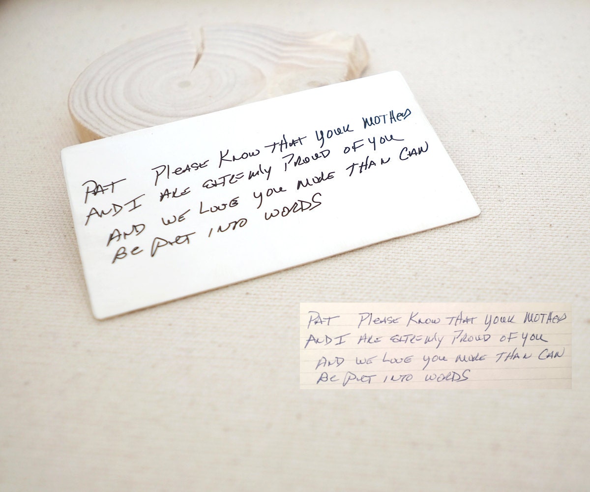 Handwriting Jewelry Wallet Insert Engraved Card Signature Wedding Gift Father cm22