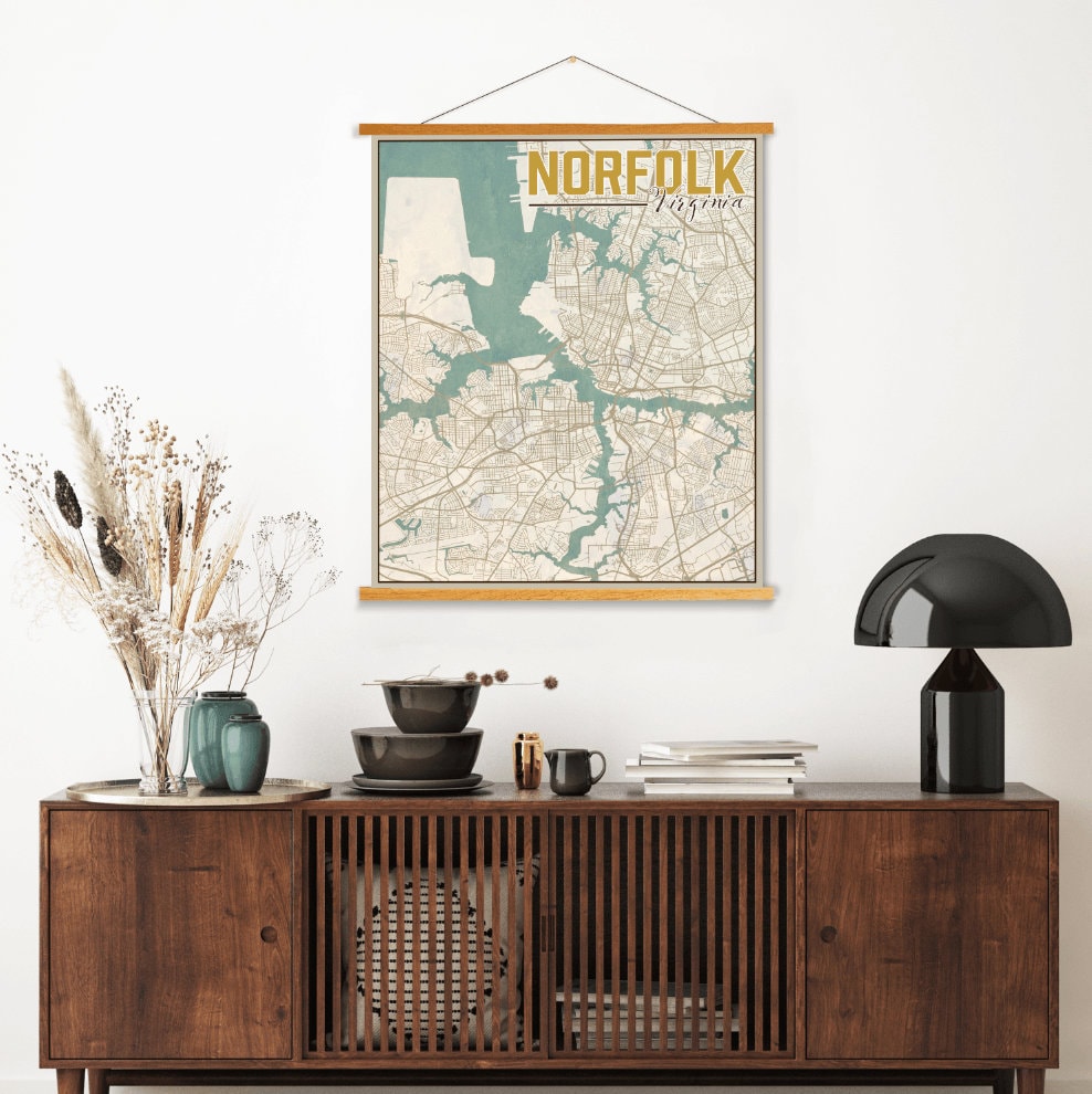 Norfolk Virginia Nautical Street Map | Hanging Canvas Of Printed Marketplace
