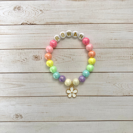 Flower Charm Beaded Bracelet, Personalized Bracelets, Girls Jewelry, Friendship Toddler Name Birthday Gift