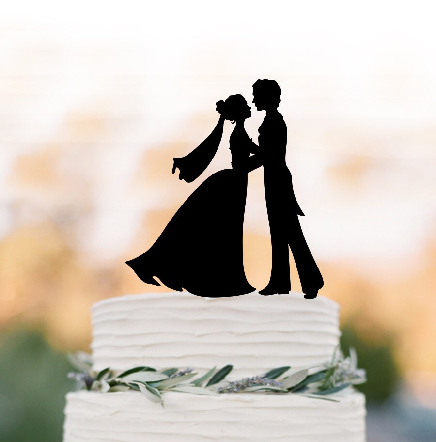 Couple Wedding Cake Topper Figurine, Bride & Groom Silhouette , Funny Cake Decor, Bride With Veil