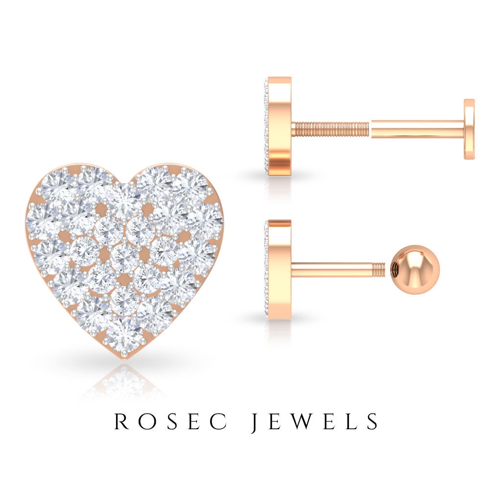 1/4 Diamond Heart Earrings, Hi-Si Tragus Earring, Piercing, Ear Piercing Jewelry