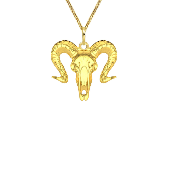 Ram Skull Head Pendant - 14K Solid Gold Animal Pendant, Jewelry
