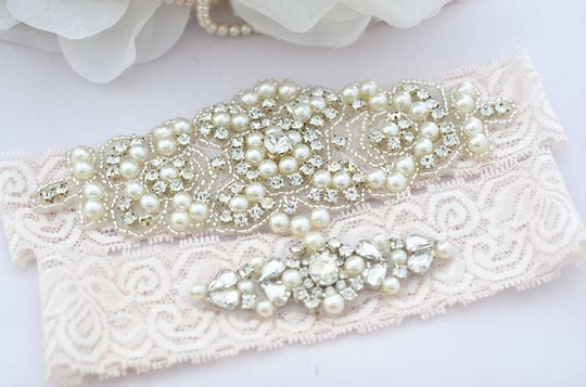 Wedding Stretch Lace Garter Set, Bridal, Crystal Bridal . Wedding Gift