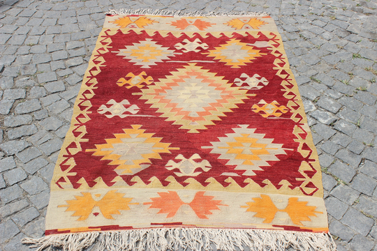 Pastel Kilim Rug, 3.5"x5.2"Feet, 108x160 cm, Decorative Turkish Rug, Handmade Rug, Bohemian Rug, Vintage Rug