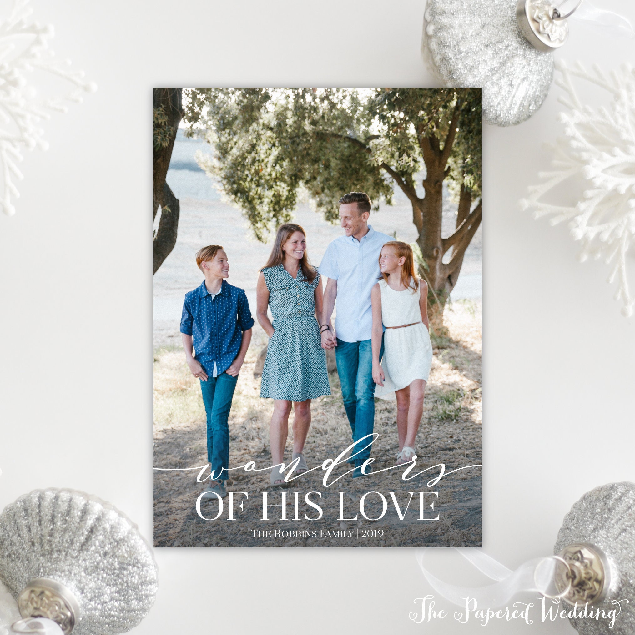 Printable Or Printed Photo Christmas Cards With Wonders Of His Love Wording - Portrait Picture in White Religious 116 P1"