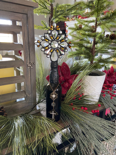 Crystal Cross Bottle Re-Invented Series, Lead Crystals, Vintage/Repurposed Bottle, Vintage Solder