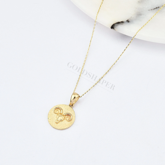 Aries 14K Gold Necklace, Zodiac Pendants - Necklaces, 14K Ram Sign Horoscope