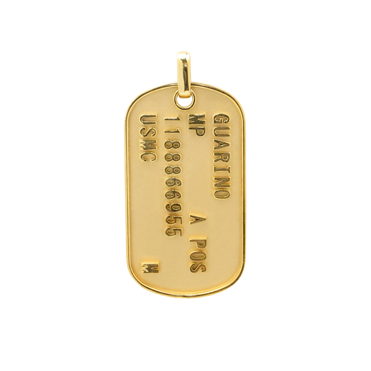Military Dog Tag, Custom Gold Embossed Tag Personalized, Necklace Pendant
