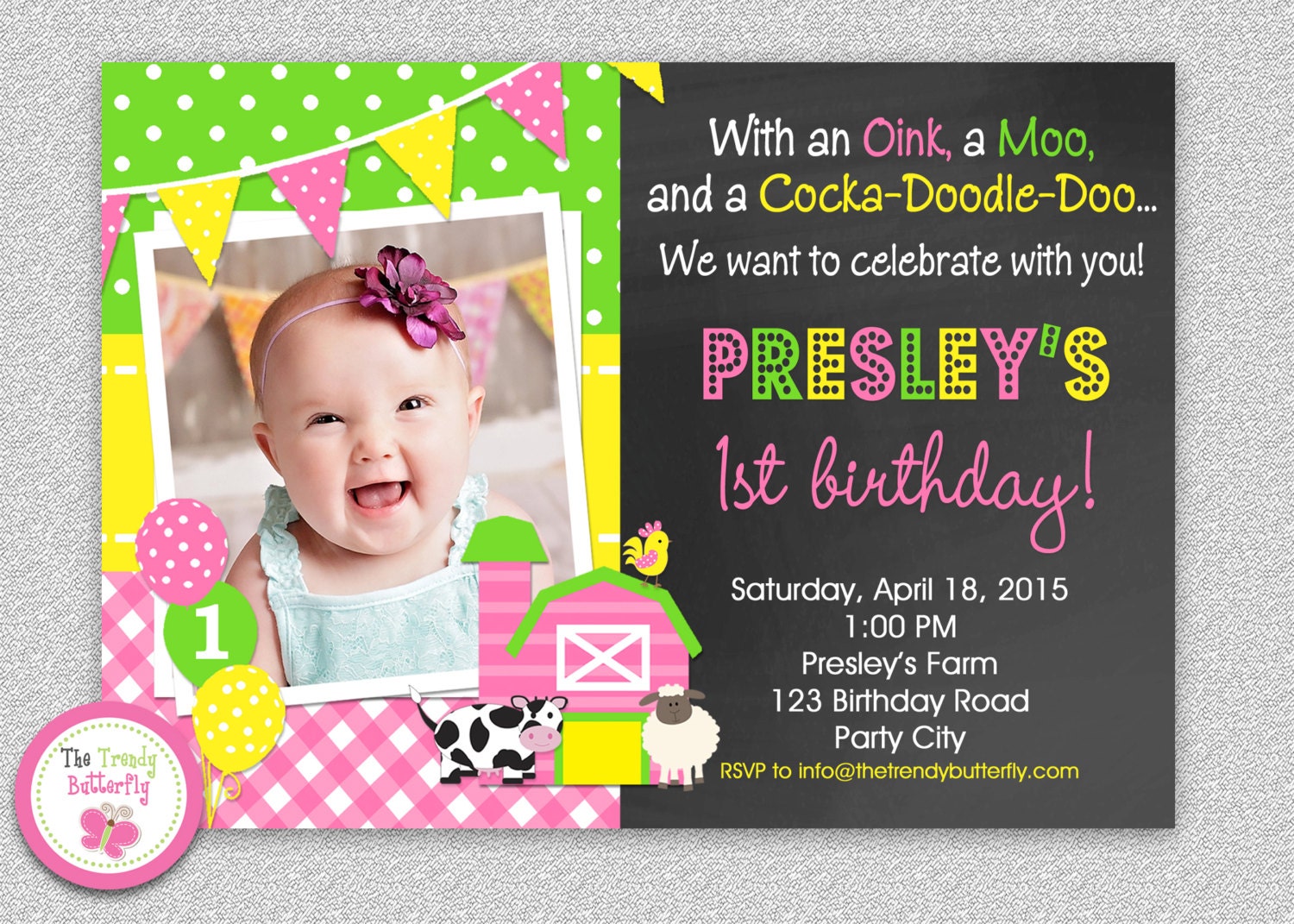 Farm Birthday Invitation, Birthday, Party, Barnyard 1st Party