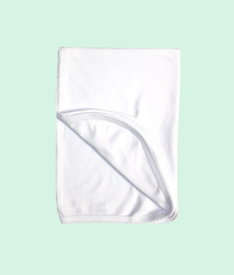Sublimation Blanks - Poly/Cotton Blend 65/35% Infant Baby Scallop Trim Receiving Blanket 30"x40" White