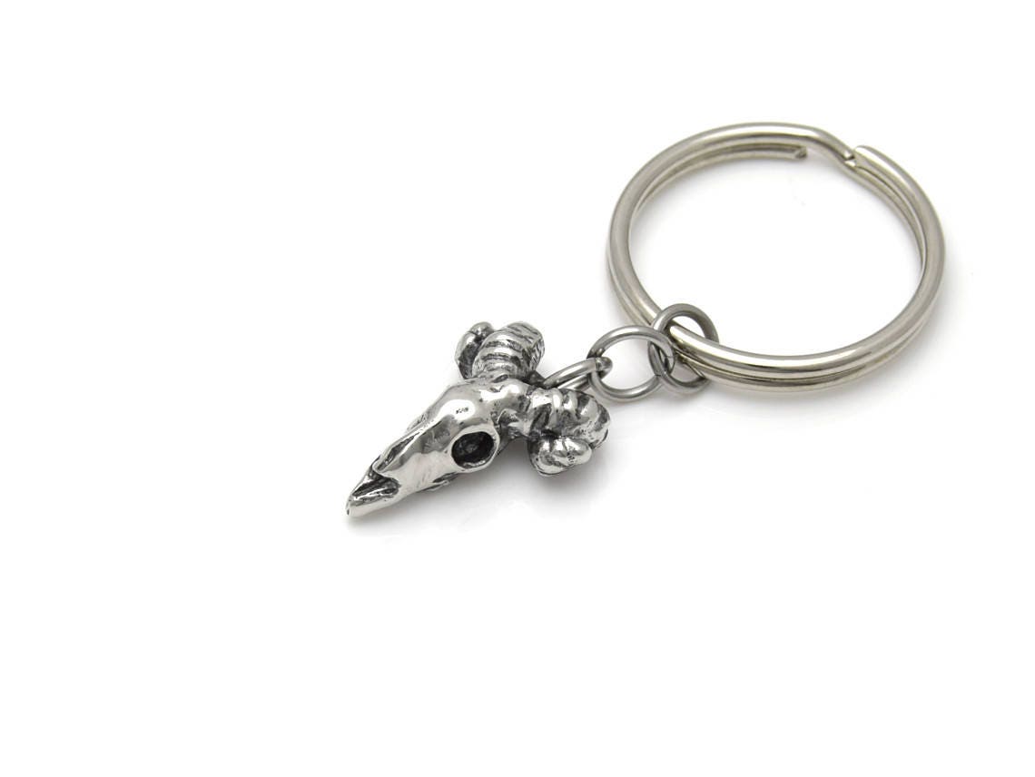 Handmade Ram Skull Keychain in Pewter, Aries Zodiac Key Ring