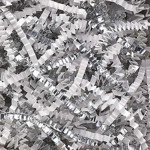 BOX 10 lbs. Crinkle Paper, White and Silver Metallic Blend