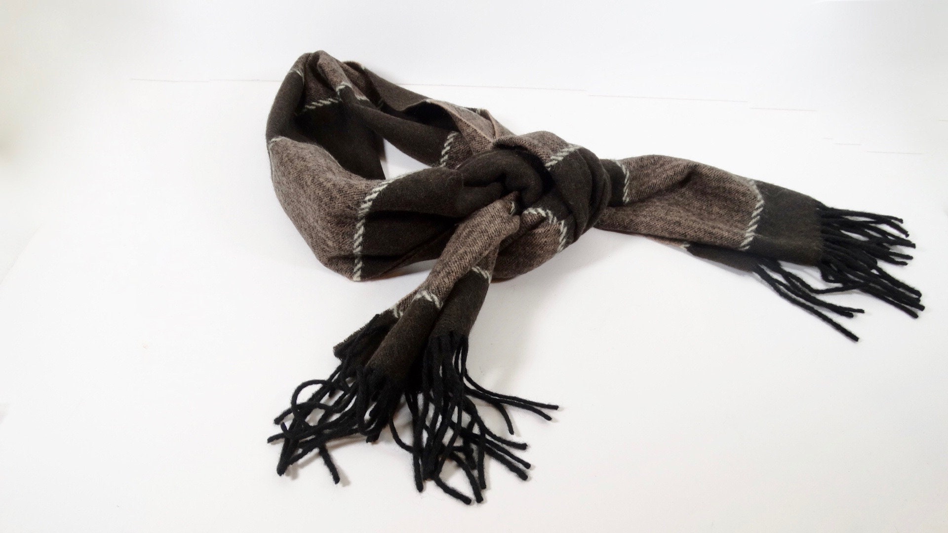 Vintage Wool Blend Brown Mocha Winter Scarf Gifts For Him Her