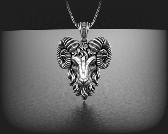 Silver Ram Mens Necklace, Head Medallion, Men Warrior Pendant, Oxidized Viking Mythology, Minimalist, Gift For Him