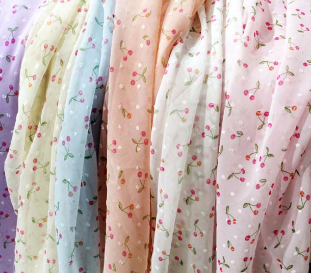 6 Colors Sheer White Flocking Dot Red Cherry Beige Purple Blue Pink Chiffon Fabric By The Yard