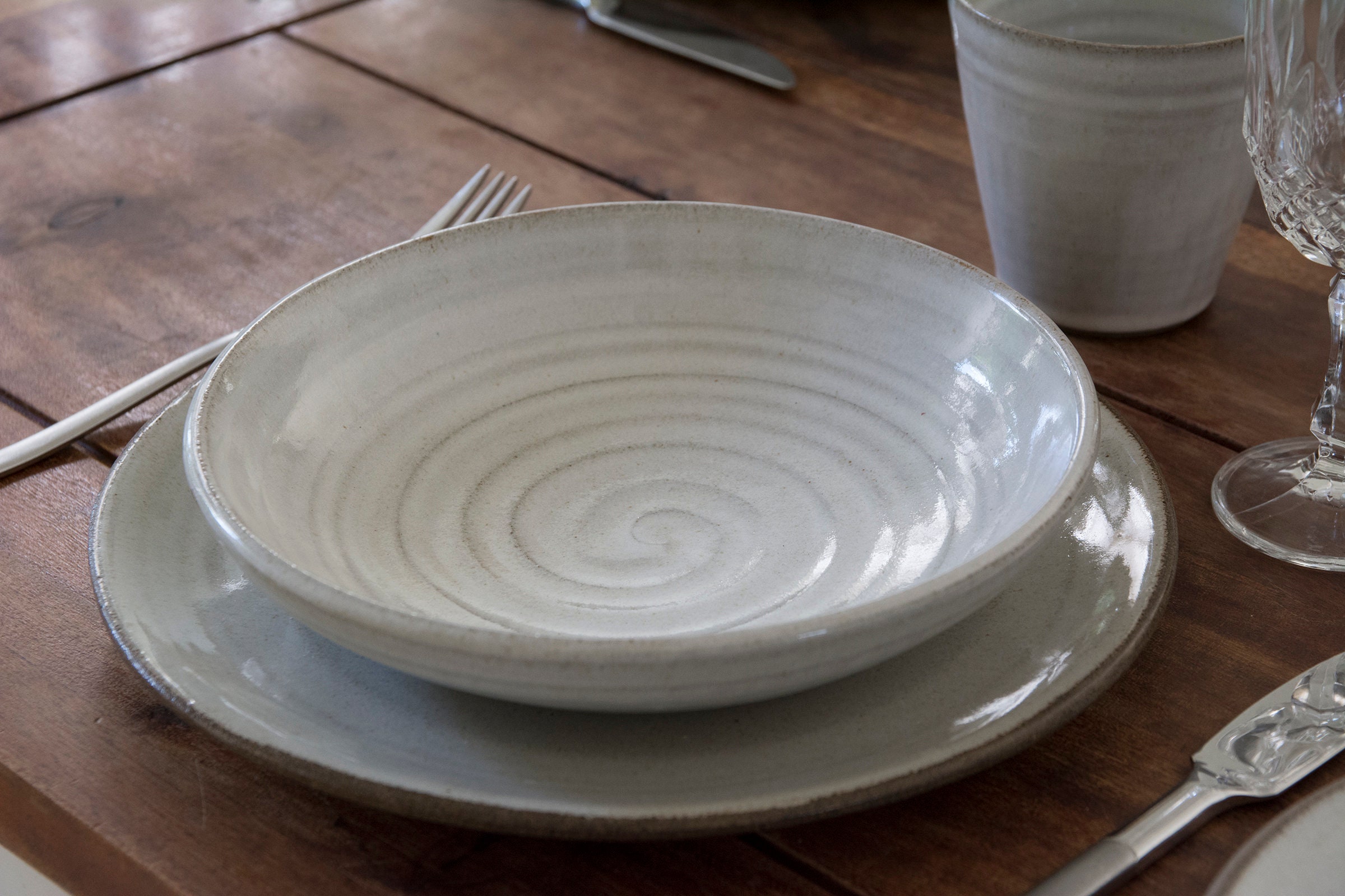2 Piece Place Setting, Rustic Dinnerware Set, Dinner Plate & Pasta Bowl