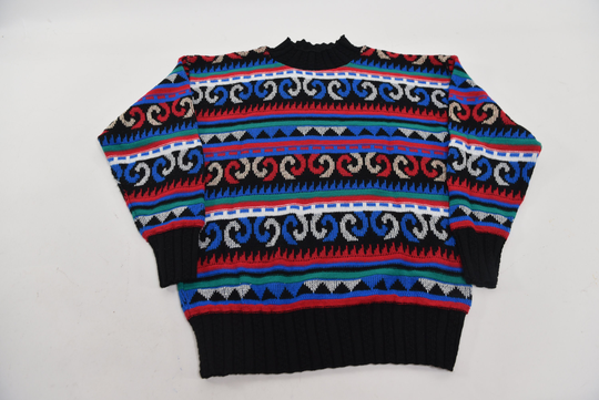 Super Fun Vintage 80's Abstract All Over Print Knit Mock Neck Sweater