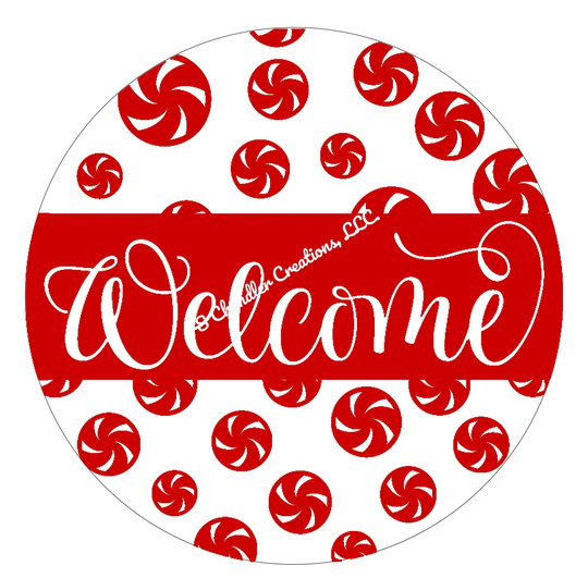 Welcome Peppermint Wreath Sign, Christmas Sign, Welcome Sign, Wreath Sign, Wreath Attachment Sublimation
