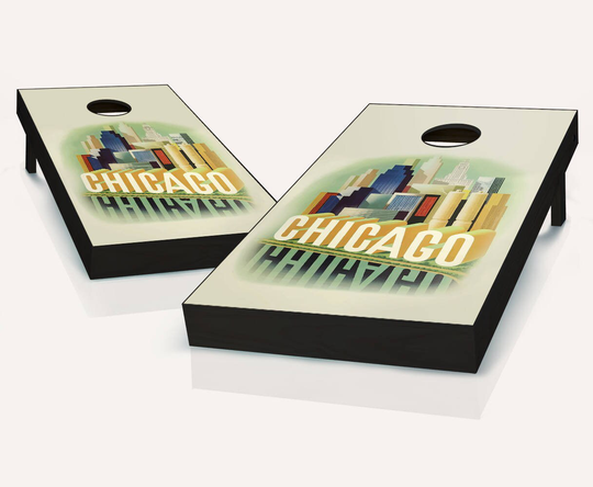 Chicago Poster Cornhole Boards Regulation Size Game Set Baggo Bean Bag Toss + 8 Aca Bags