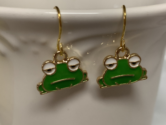 Cute Mini Frog Gold Enamel Earrings
