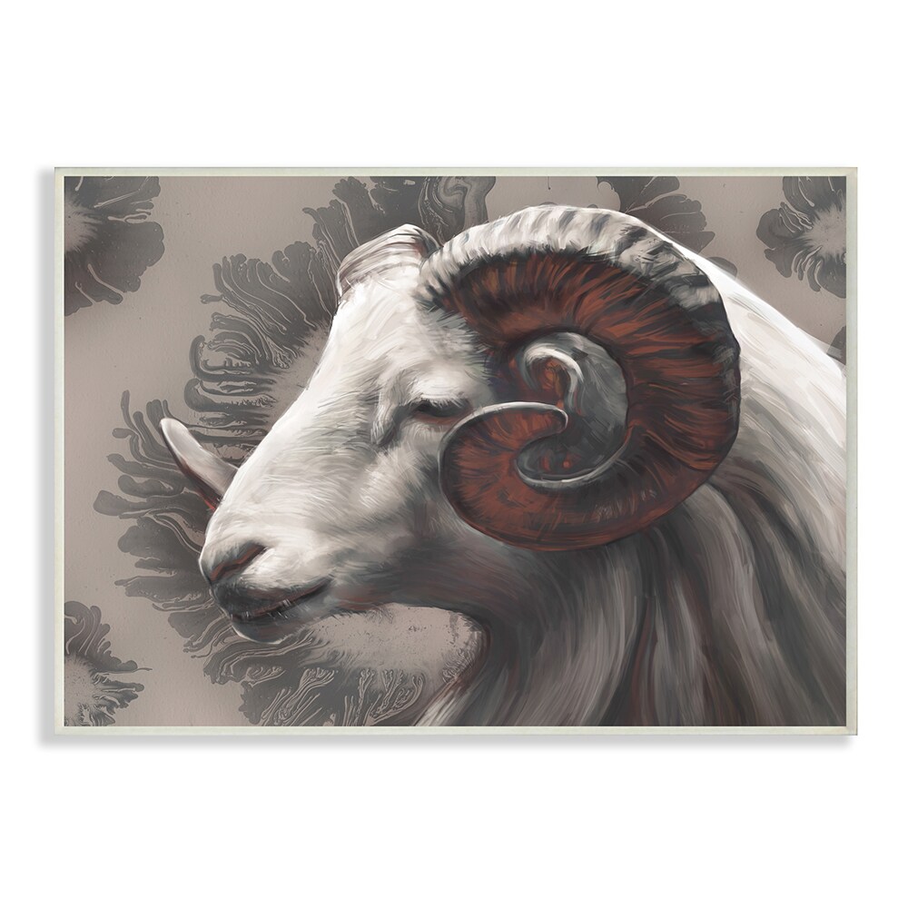 Stupell Industries Stupell Industries Big Horn Ram Portrait Abstract Grey Pattern Wall Plaque Art by Ziwei Li, 10 x 0.5 x 15 in Off-White