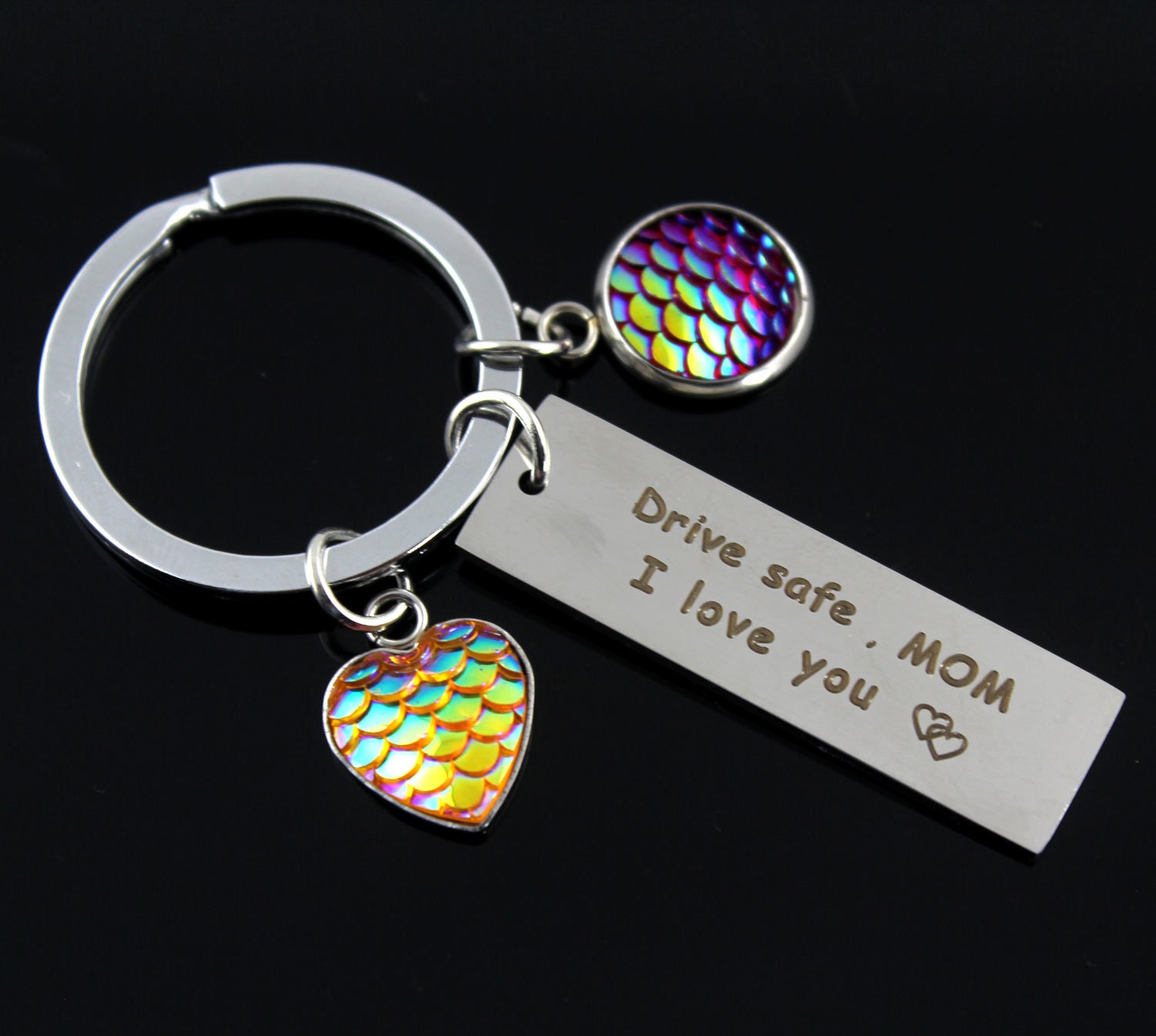 Drive Safe Mom, I Love You Keychain, Birthday Gift For Her, I Keychain, Stainless Steel Keychain
