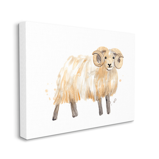 Stupell Industries Adorable Highland Ram Farmside Shaggy Fur Goat June Erica Vess 30-in H x 24-in W Animals Print on Canvas in Brown | AE-536-CN-24X30