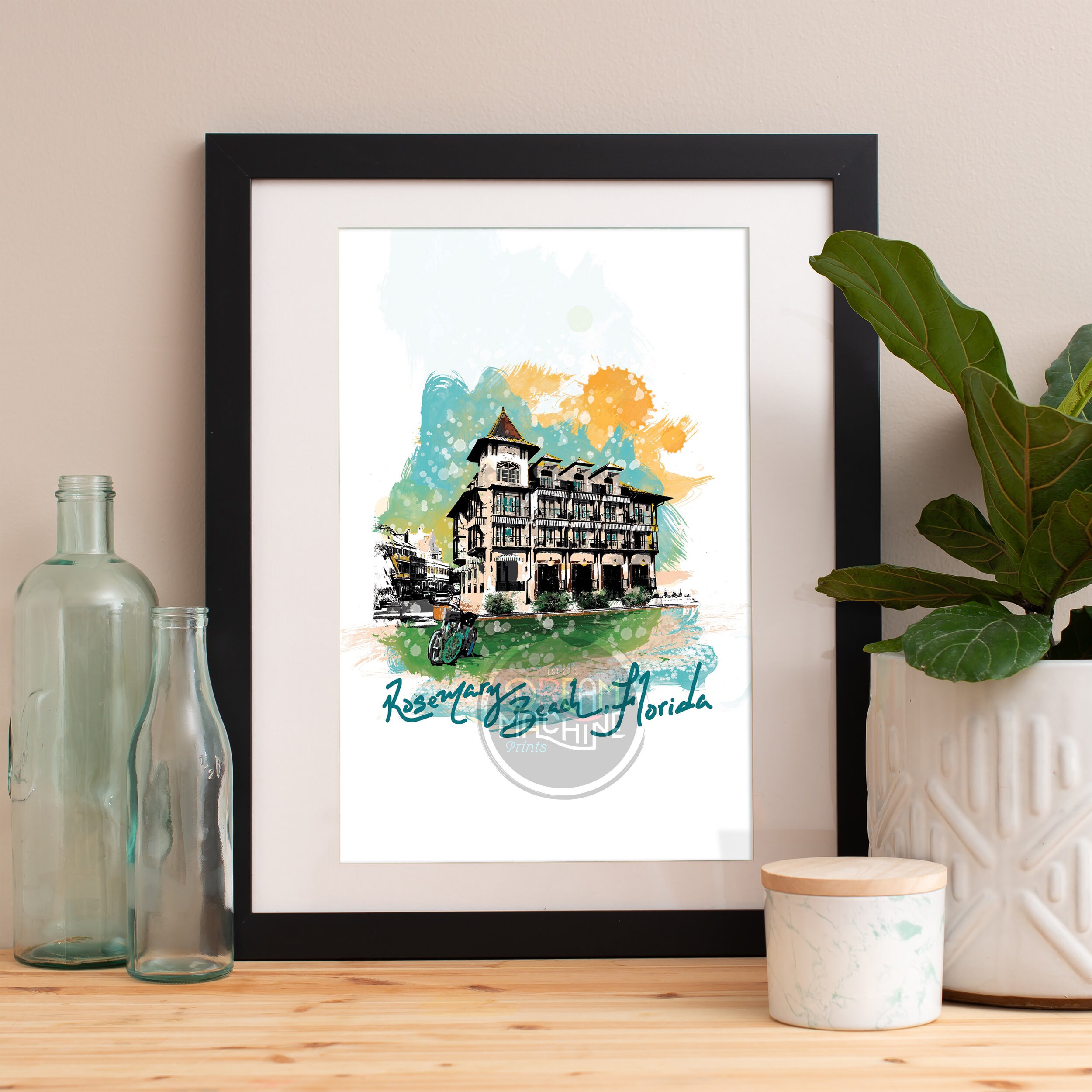 Rosemary Beach Print, Skyline, Art, Poster, Watercolor, Art Print