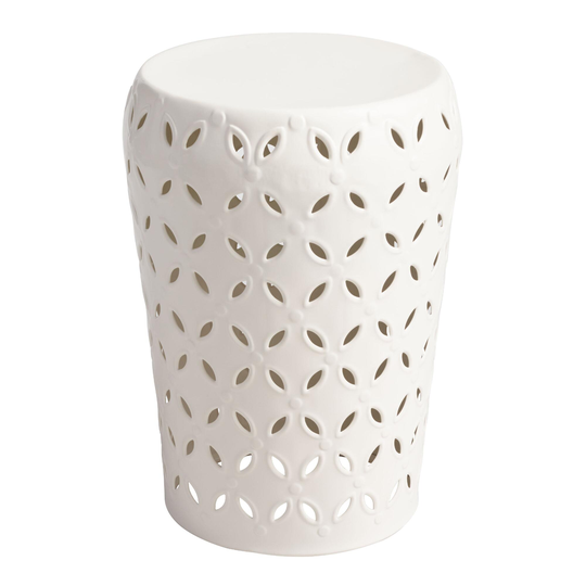 Punched Metal Lili Outdoor Patio Accent Stool: White by World Market