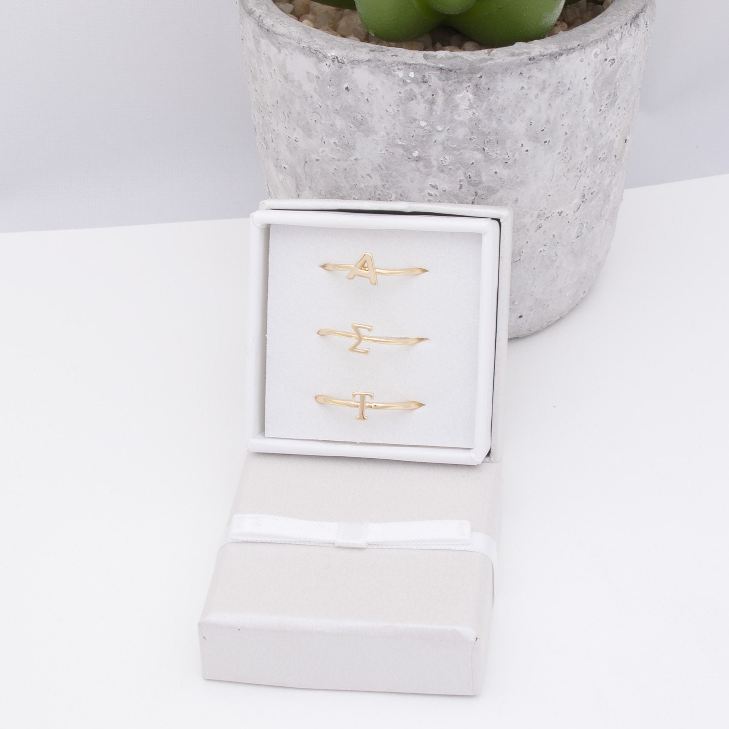 Alpha Sigma Tau Stack Rings, Sorority Gift, Ast Greek Letter Rings