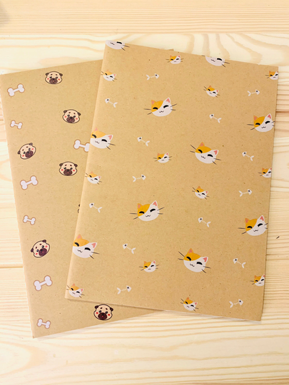Cat Kraft Notebooks, Kraft Notebook Set, Dog Cat Notebook, Travelers Cute Planner Pocket