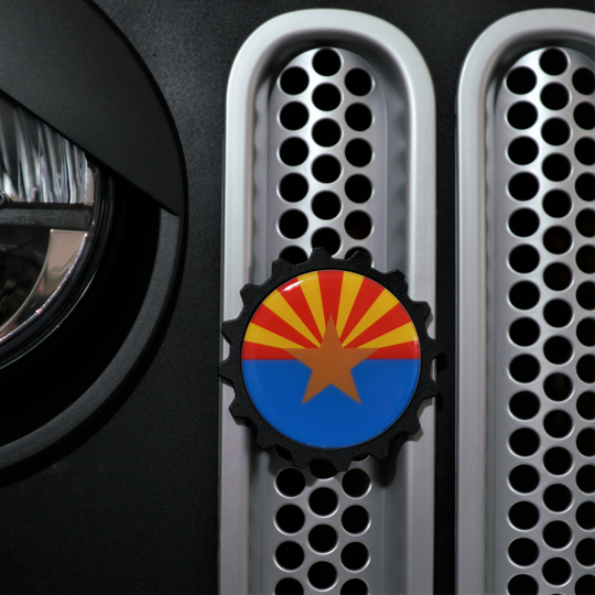 Aluminum Grille Trail Badge Fits Select Jeep Gladiator & 2007+ Wrangler With Inserts Size 3.75" Arizona State Flag Offroad Club