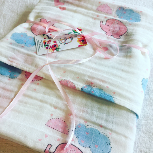 Receiving Blanket, Baby Swaddle, Elephant, Double Gauze Muslin Cotton Swaddle Muslin