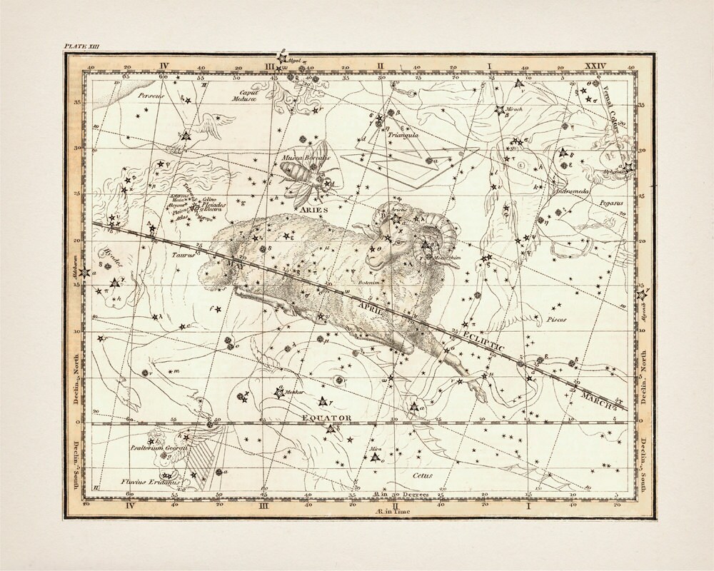 Aries The Ram Zodiac Sign Constellation - As-13 Fine Art Print Of A Vintage Scientific Or Pseudoscience Antique Astronomy Illustration